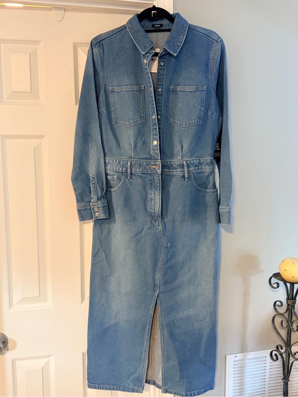 🦋🪁Express Blue Denim Shirt-Style Midi Dress🌀